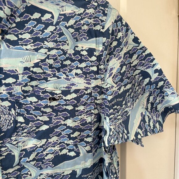Vineyard Vines x Target Button Down Shirt Boys XL Blue Shark Fish Cruise Preppy - Picture 3 of 8